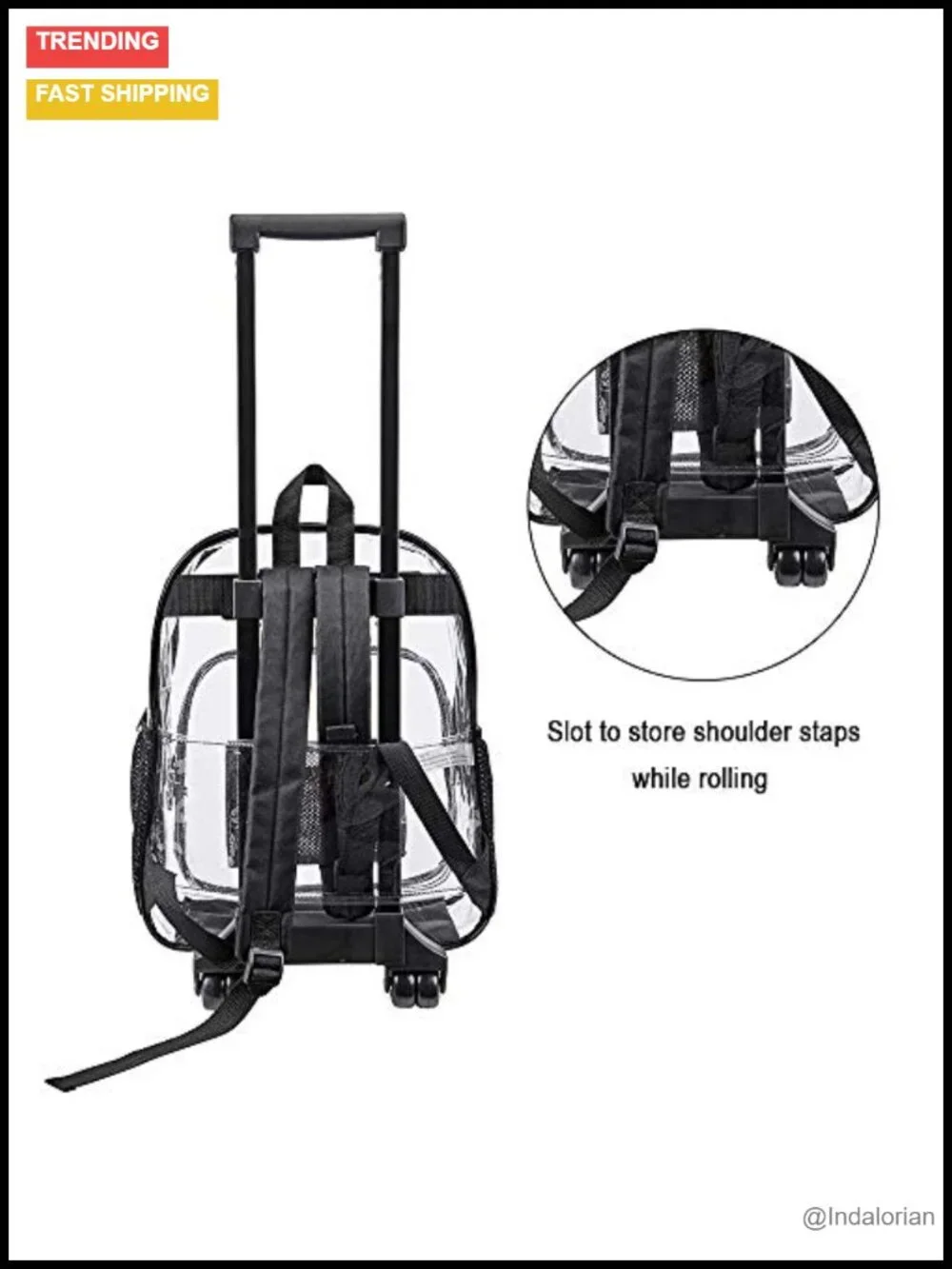 Rolling Clear Backpack Heavy Duty See Through PVC Cold-resistant Wheeled Bookbag